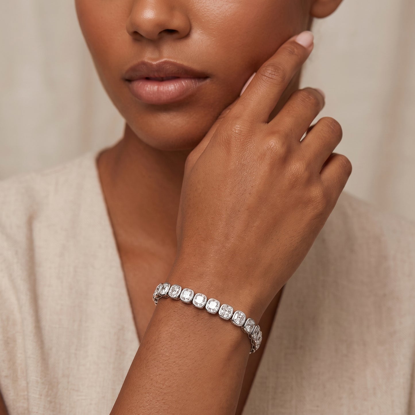 Grand Cushion-Cut Diamond Bezel-Set Tennis Bracelet in Platinum