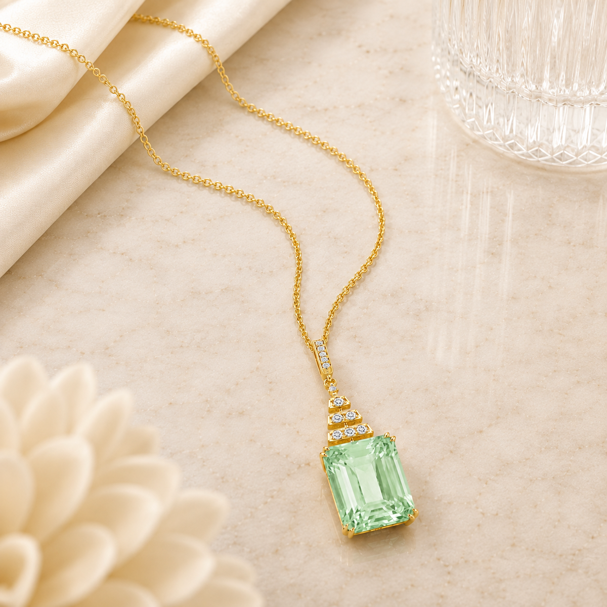 Green Amethyst Diamond Pendant