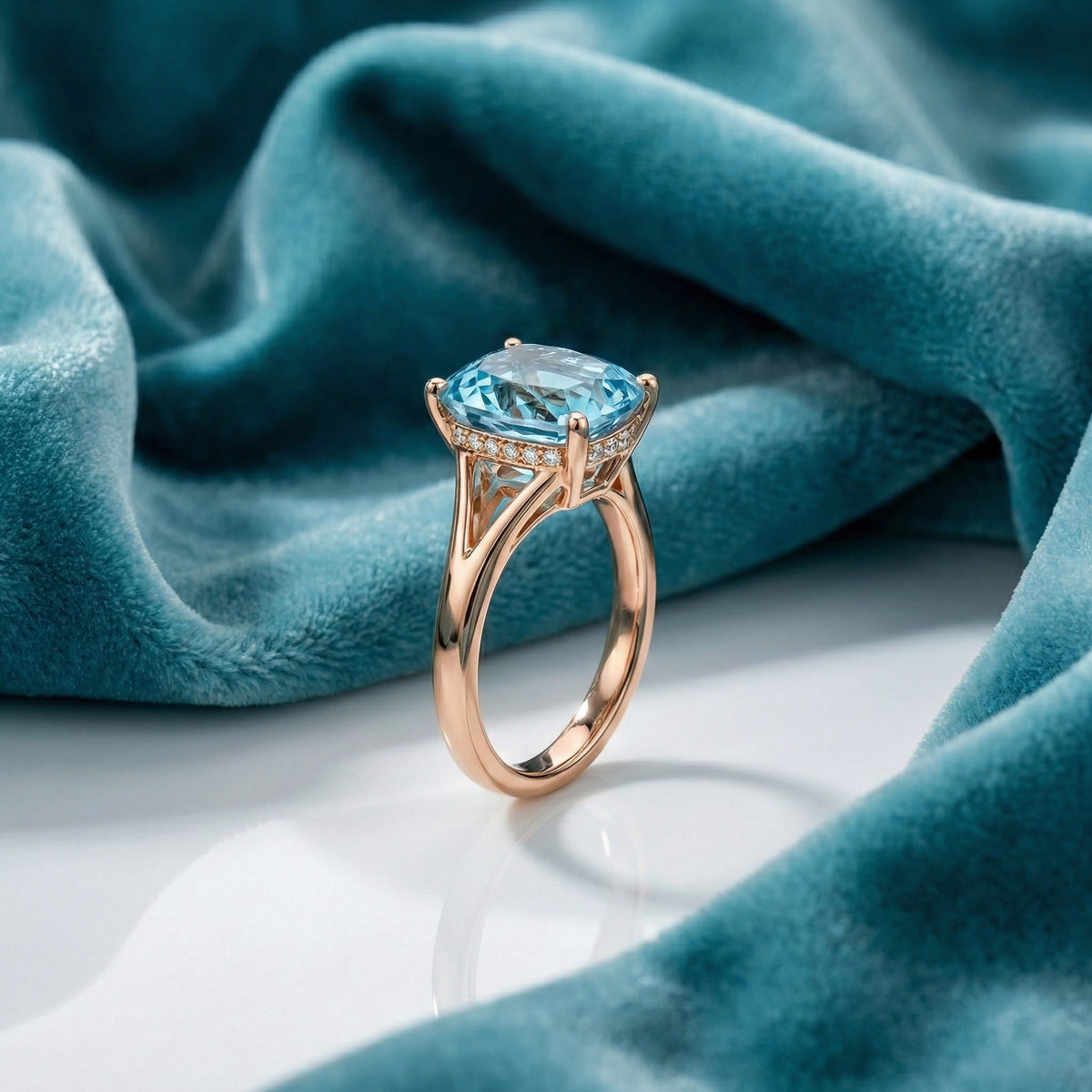 Cushion Cut Aquamarine Ring In Rose Gold