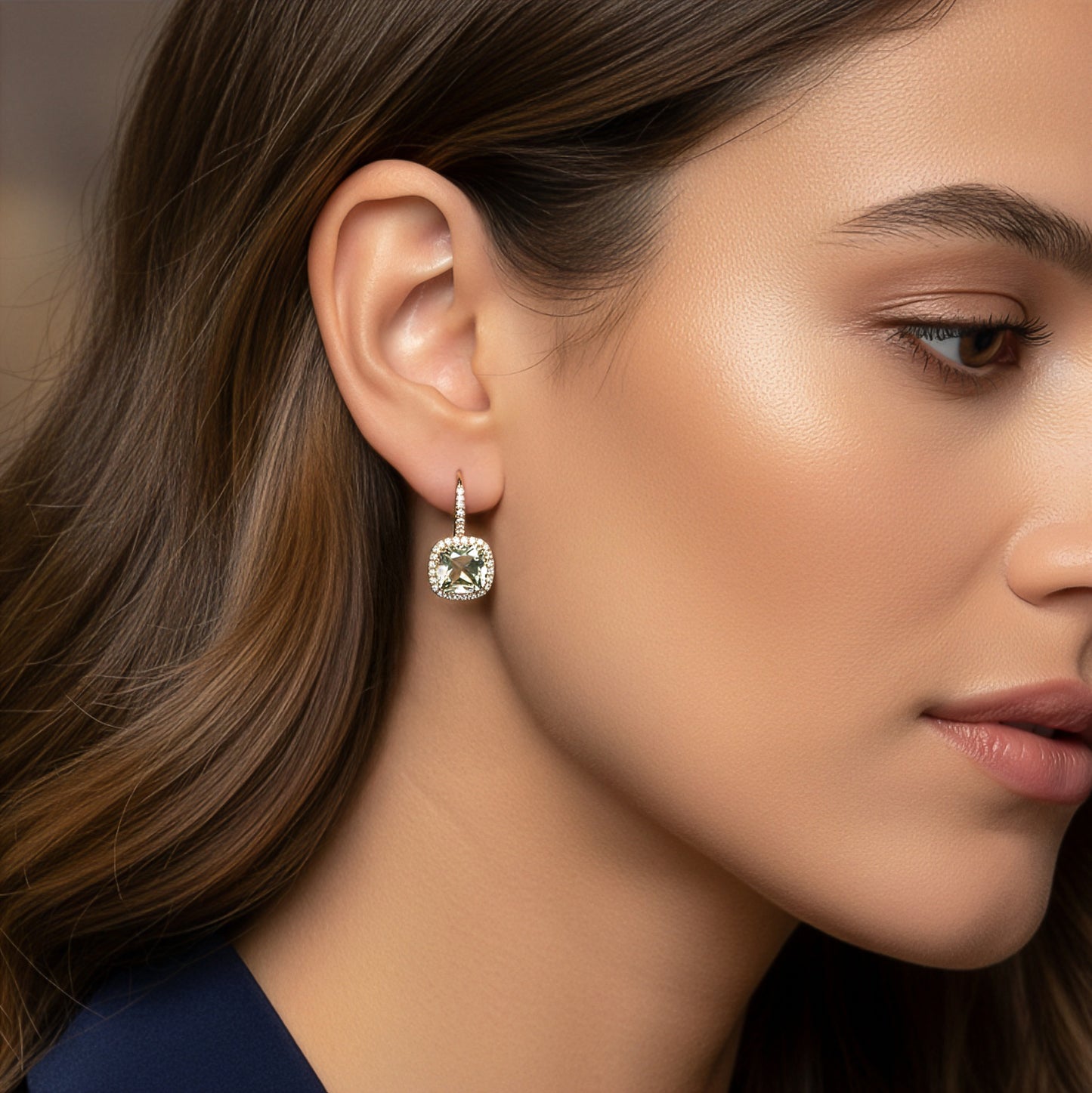 Green Amethyst and pave diamond earrings