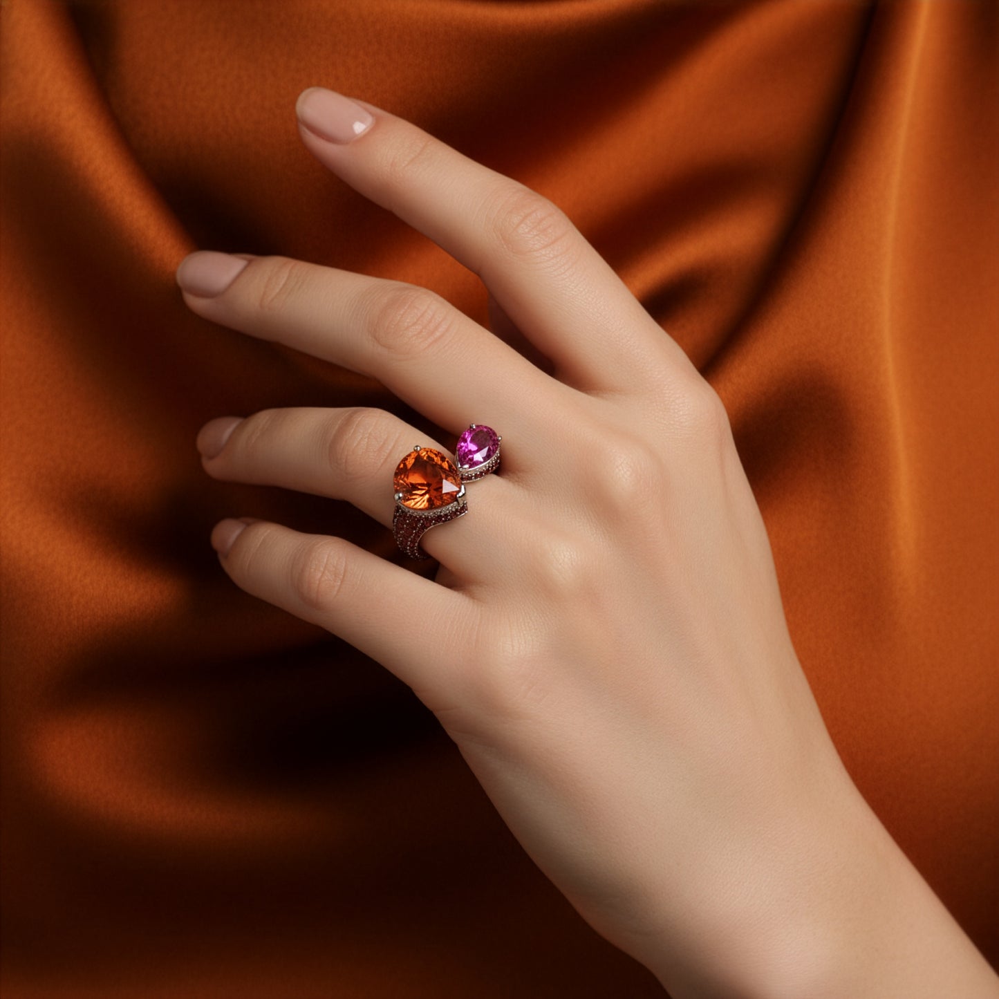 Orange Garnet and Reubelite Tourmaline Ring