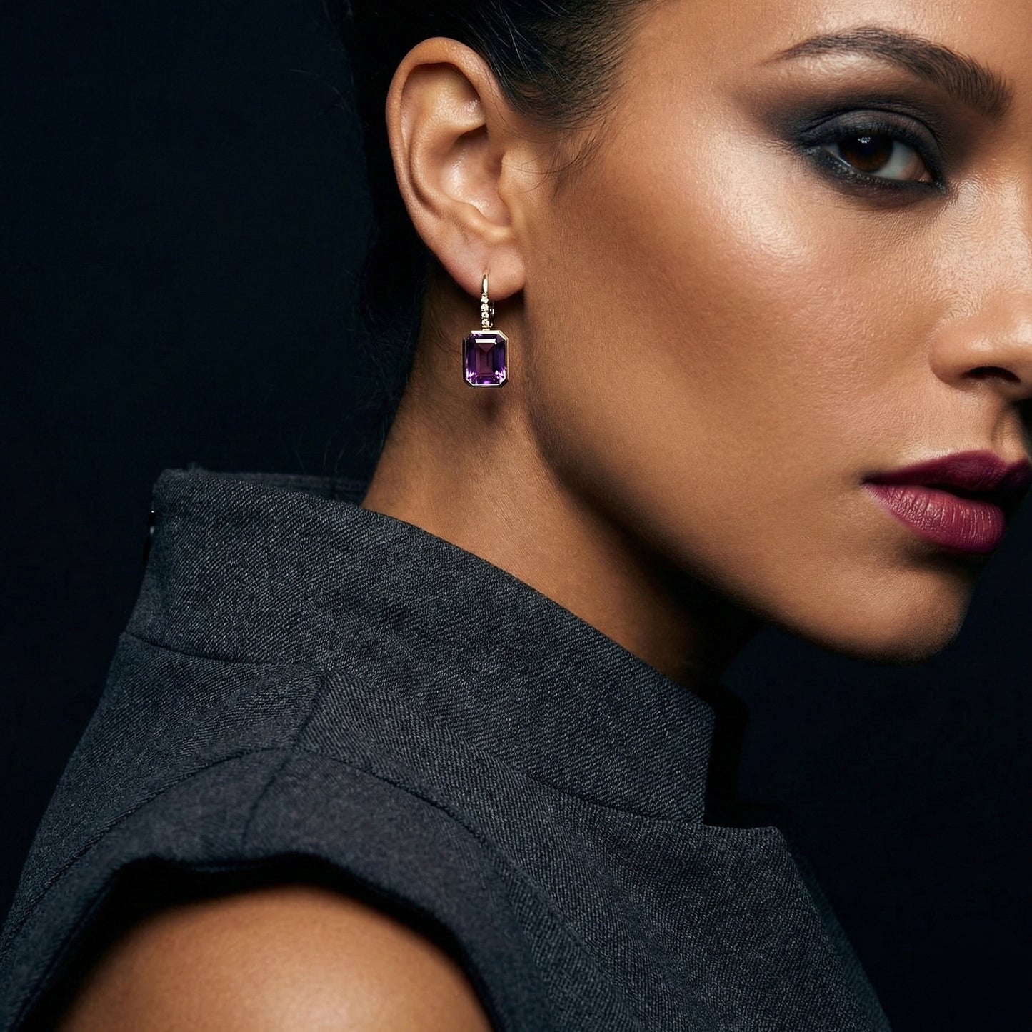 Amethyst and Diamond drop earrings