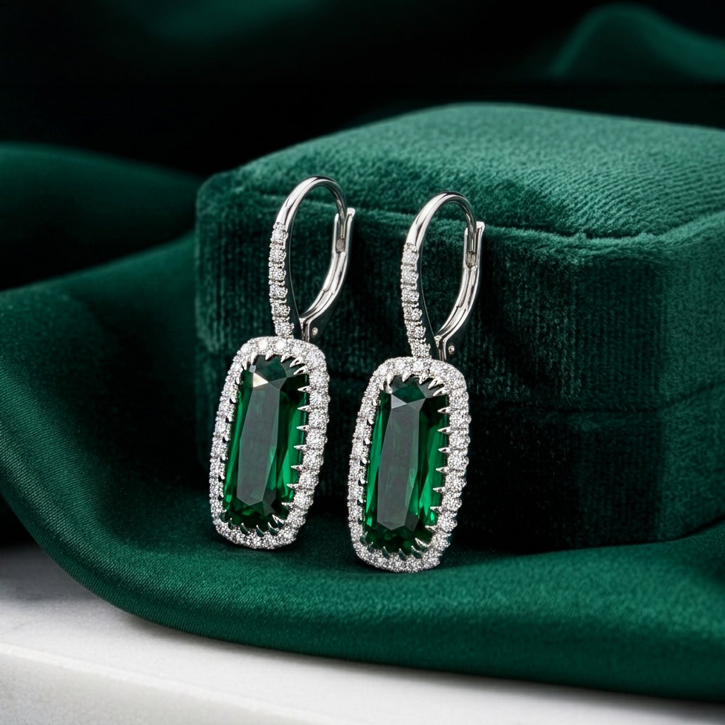 "Aureole" Cushion Cut Green Tourmaline Drop Earrings