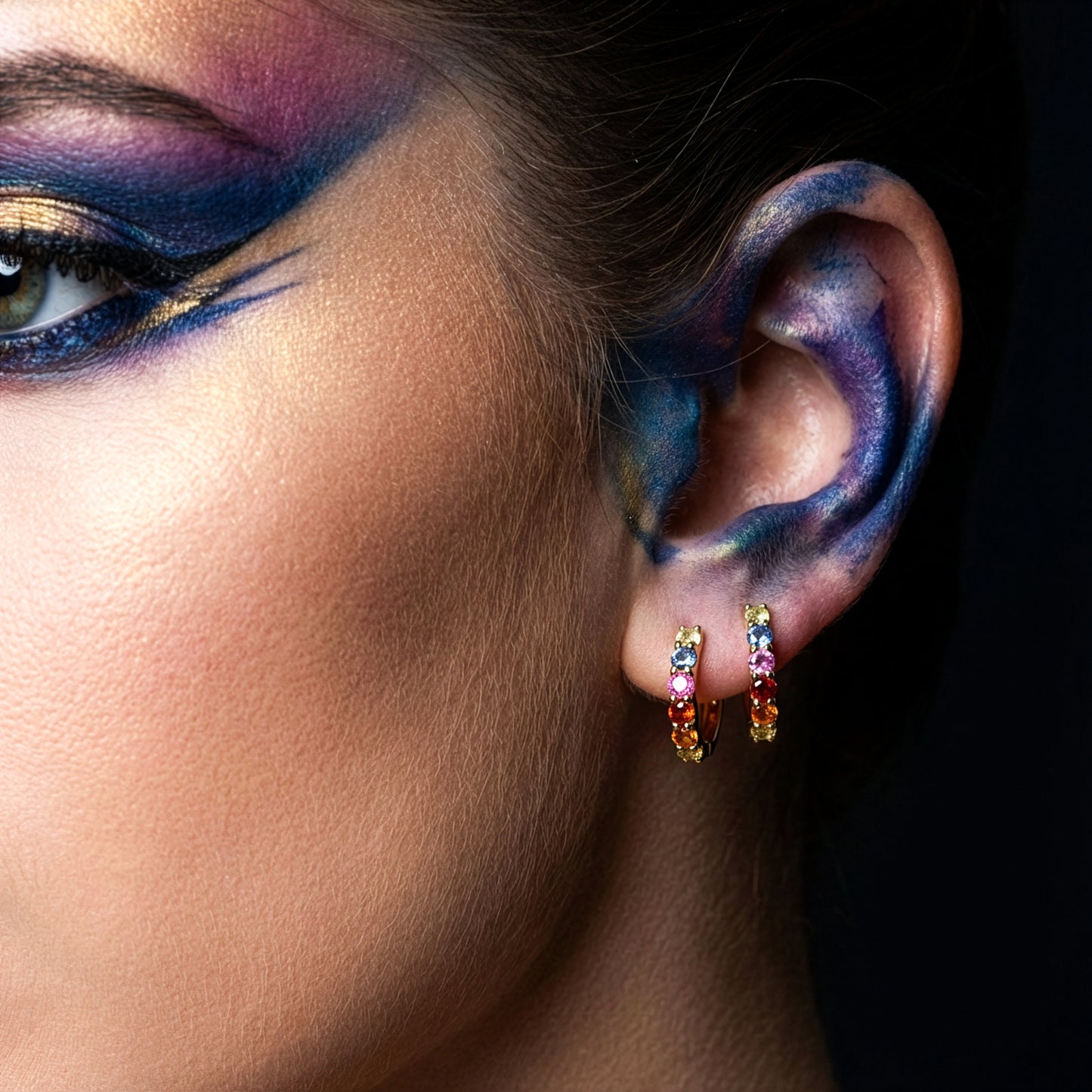 Rainbow Sapphire Huggy Earring