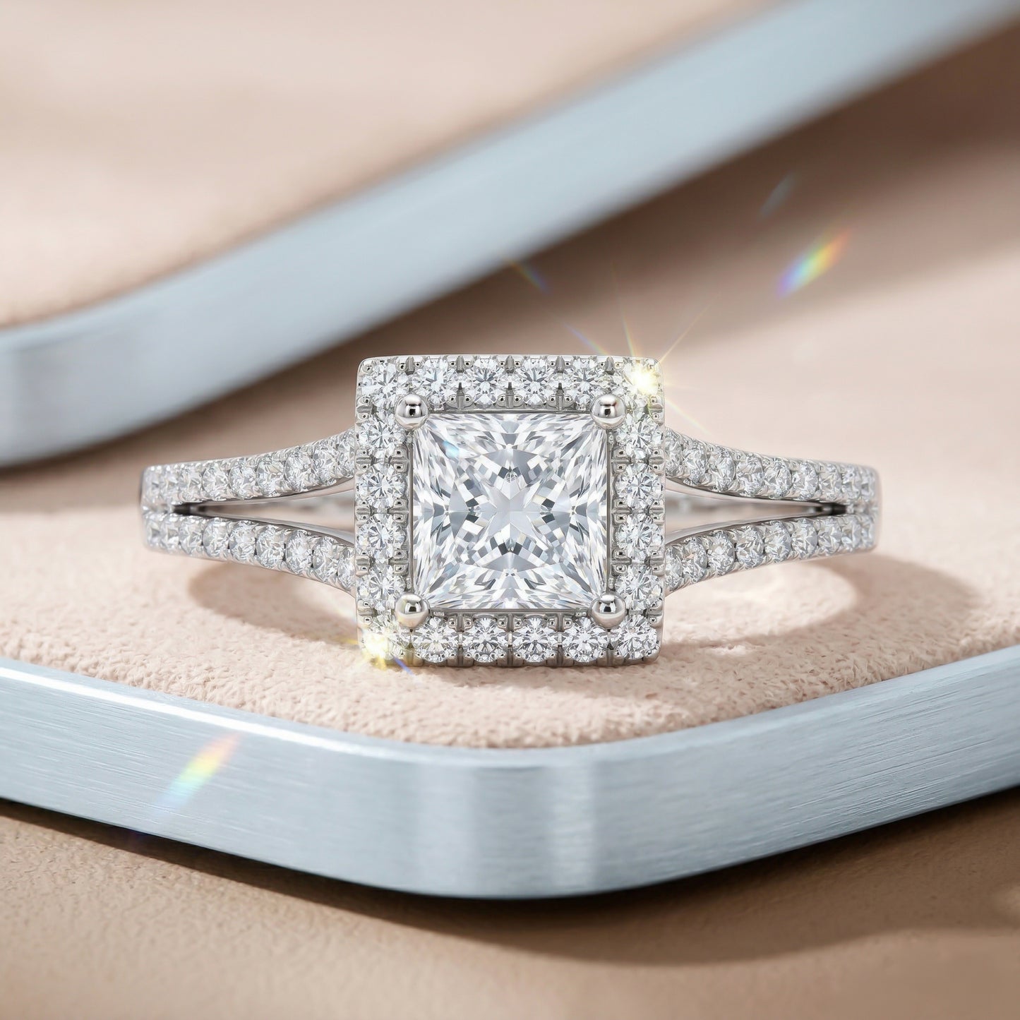 Princess Cut Diamond Halo Ring in White Gold
