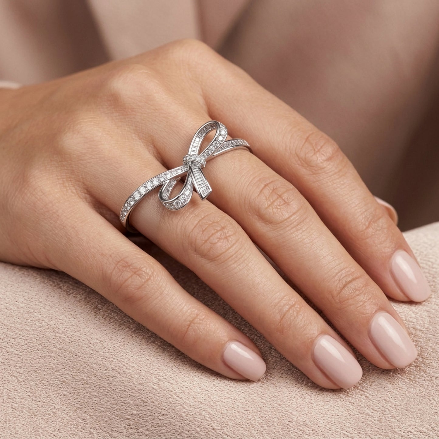 Diamond Bow Two-Finger Ring in 18k White Gold