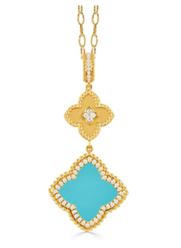 18k yellow gold Turquoise Double Clover Pendant