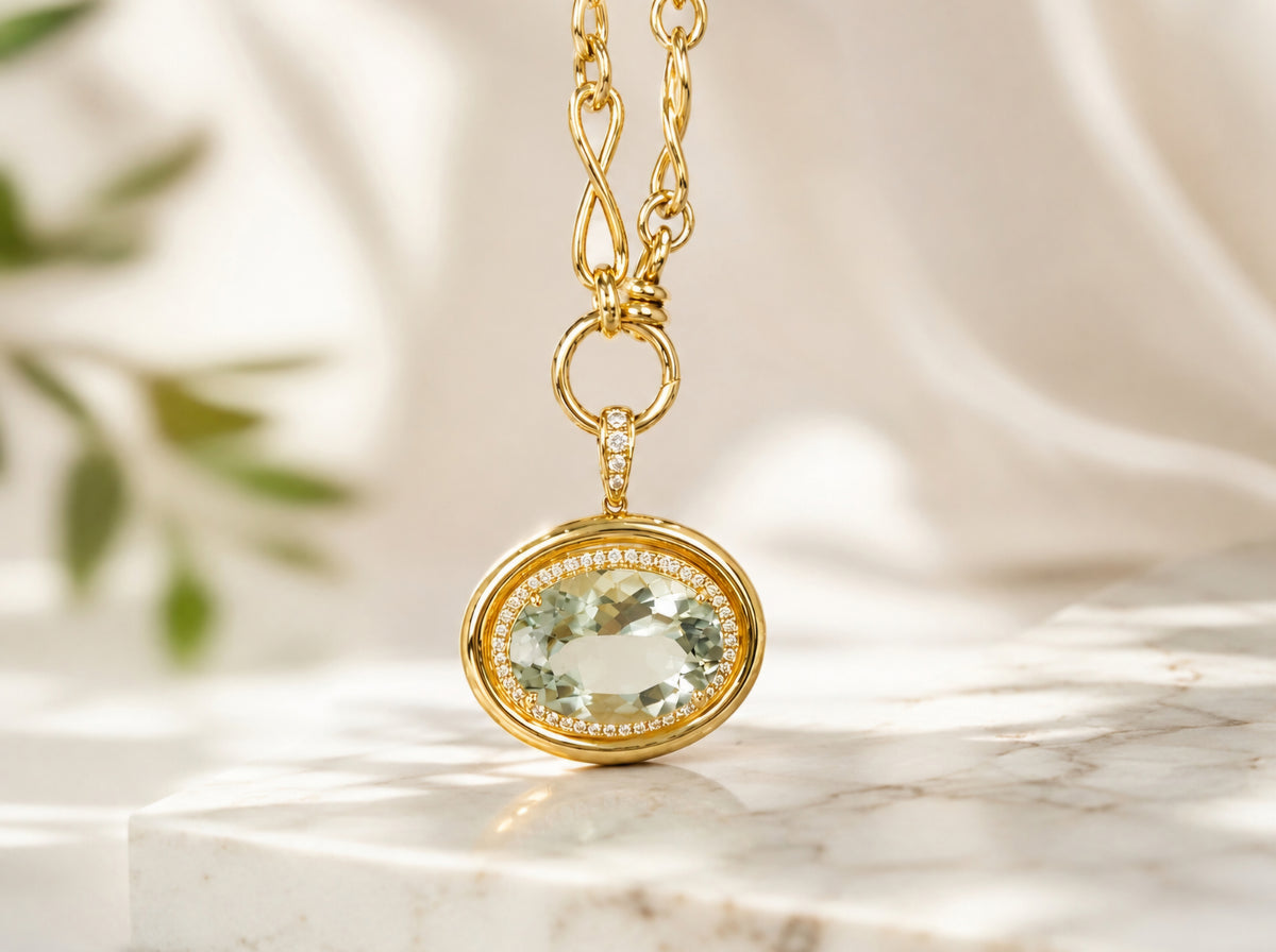 Green Amethyst Diamond Pendant