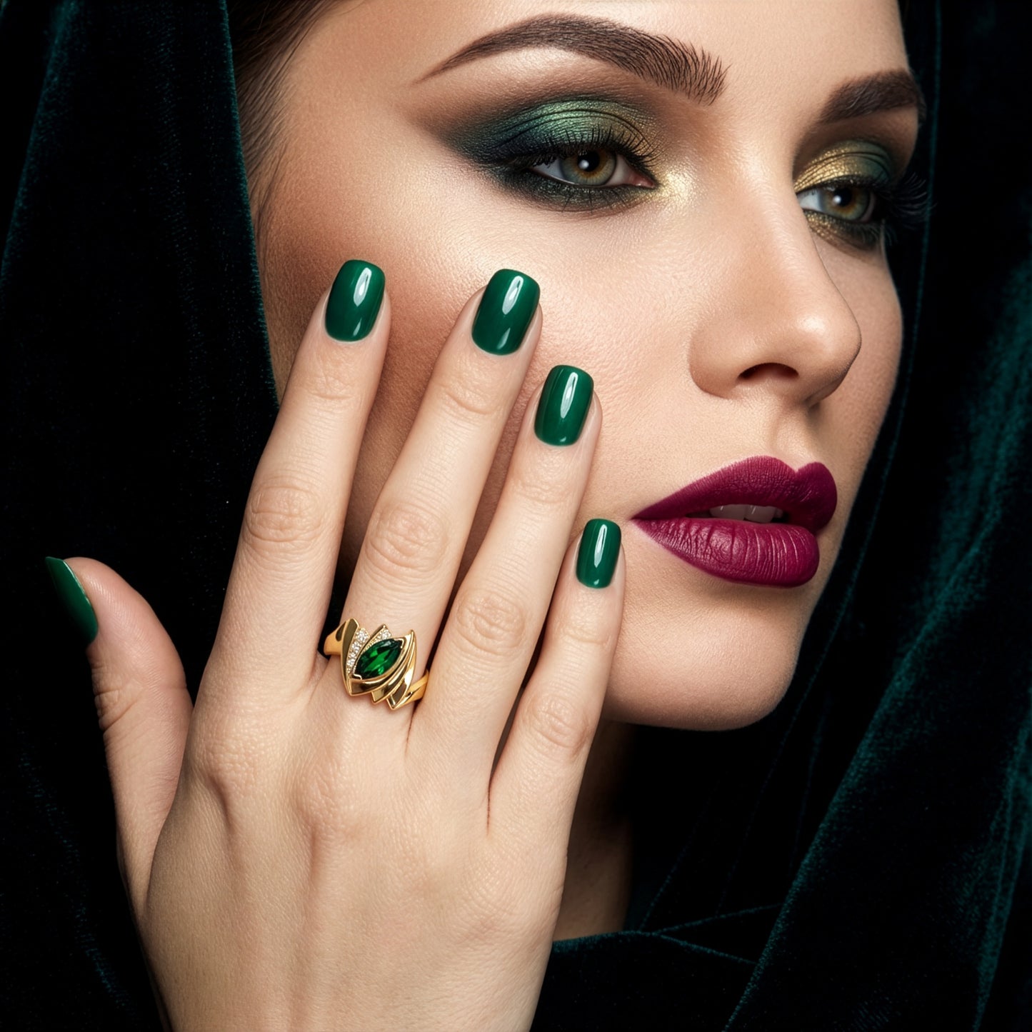 Marquise Green Tourmaline Ring with Diamond Accents
