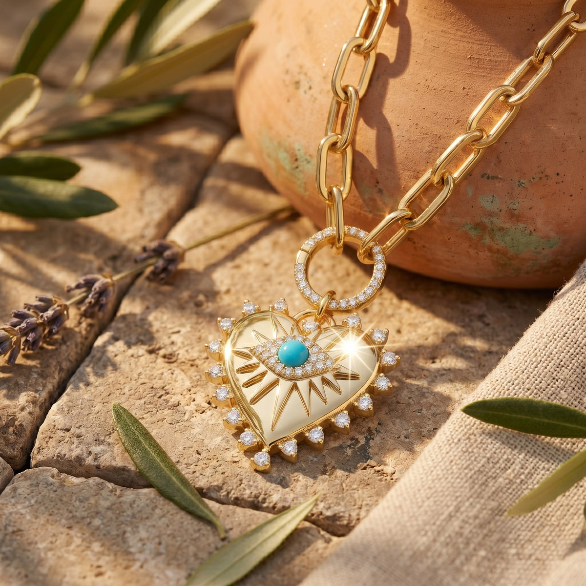 Turquoise Evil Eye Heart Necklace