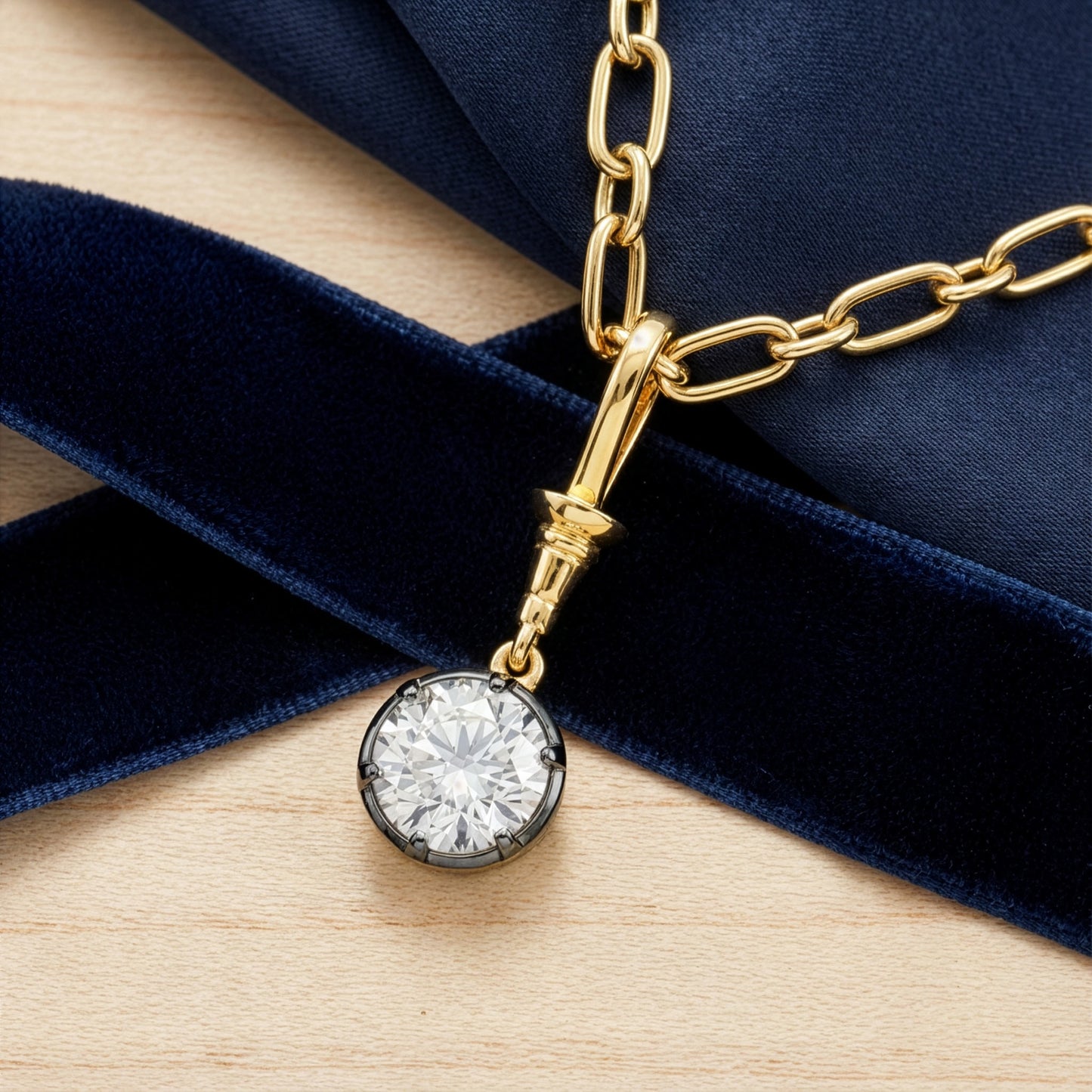 18ky Diamond Pendant on Decorative Loop