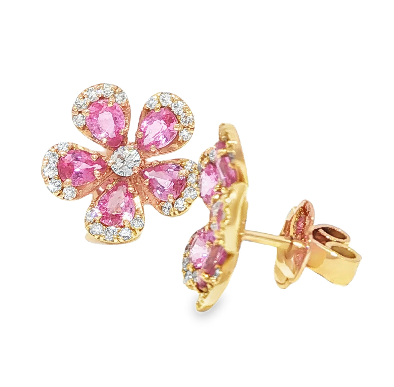 Pink Sapphire Chamomile Flower Earrings