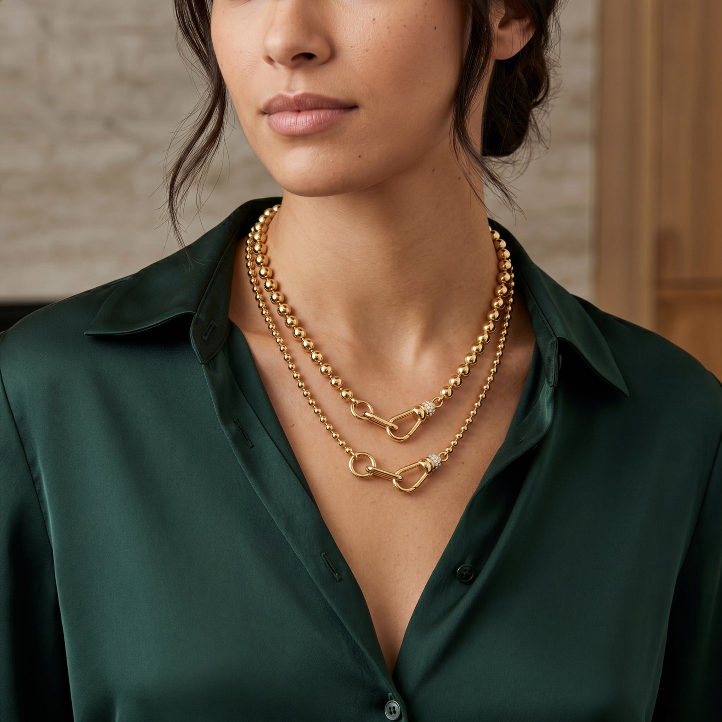 Diamond Accent Ball Chain Necklace in Yellow Gold