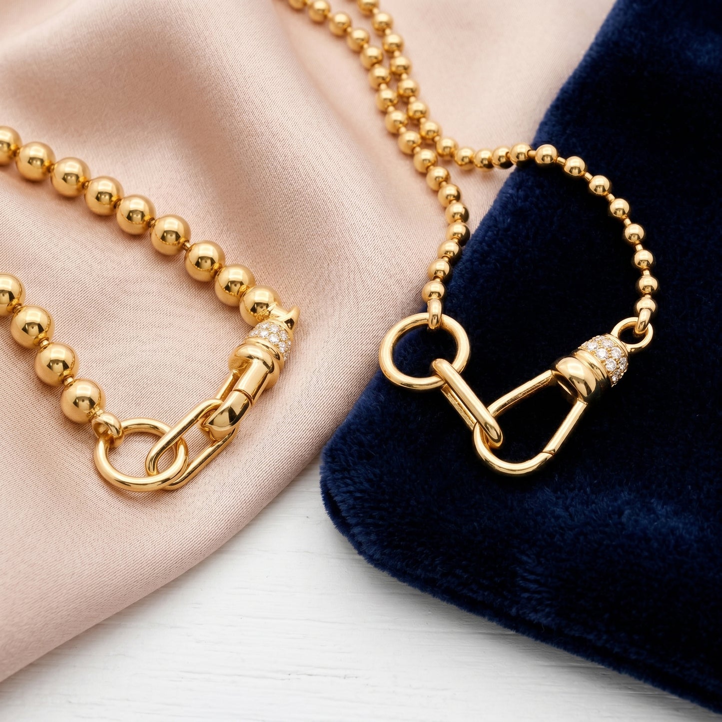 Diamond Accent Ball Chain Necklace in Yellow Gold