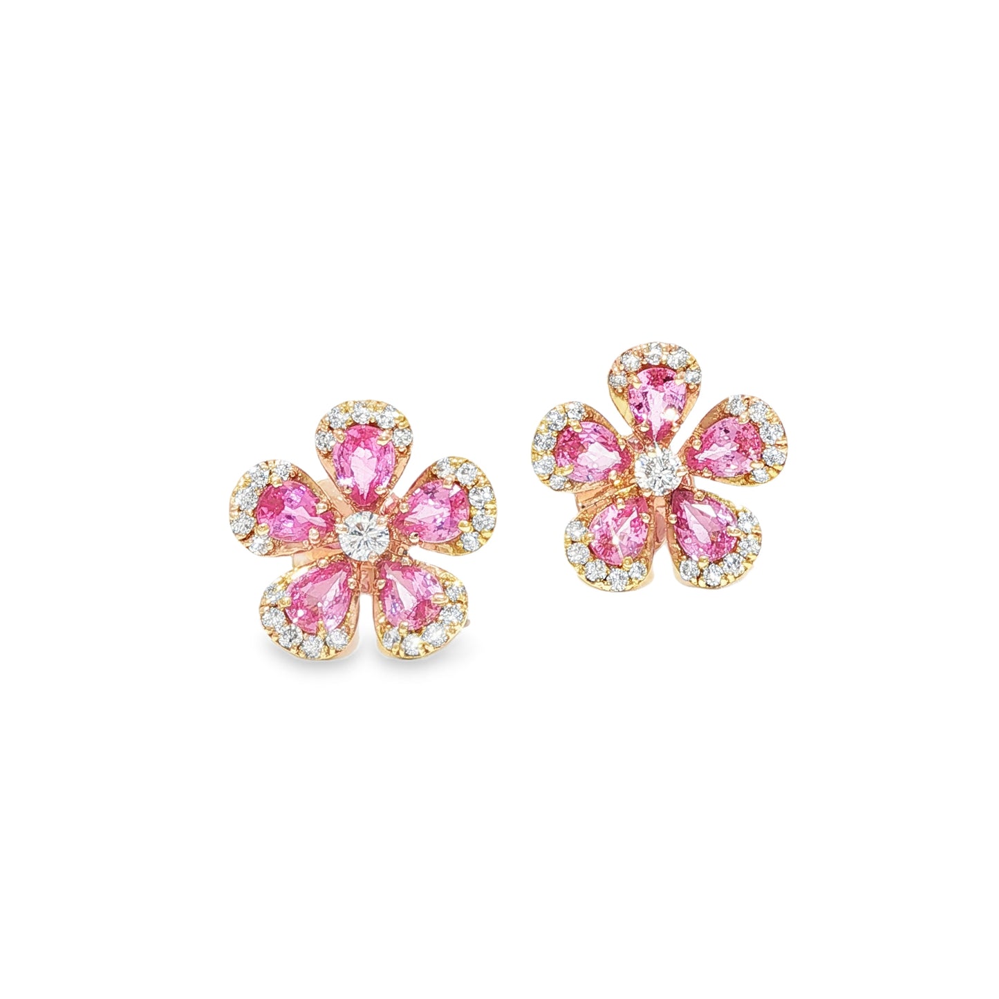 Pink Sapphire Chamomile Flower Earrings