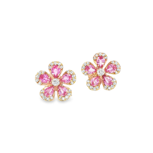 Pink Sapphire Chamomile Flower Earrings