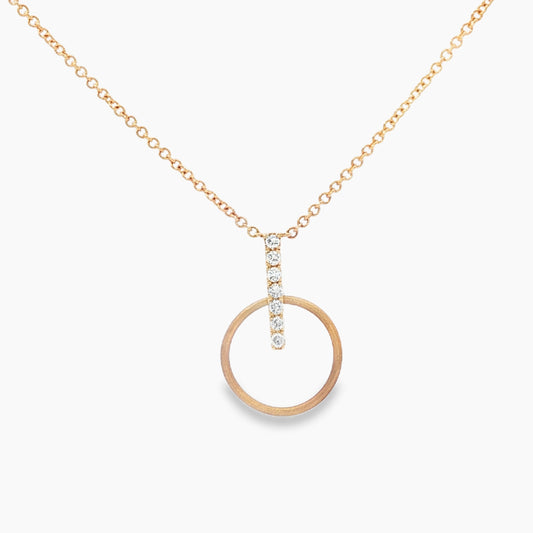 Satin finish circle with diamonds necklace