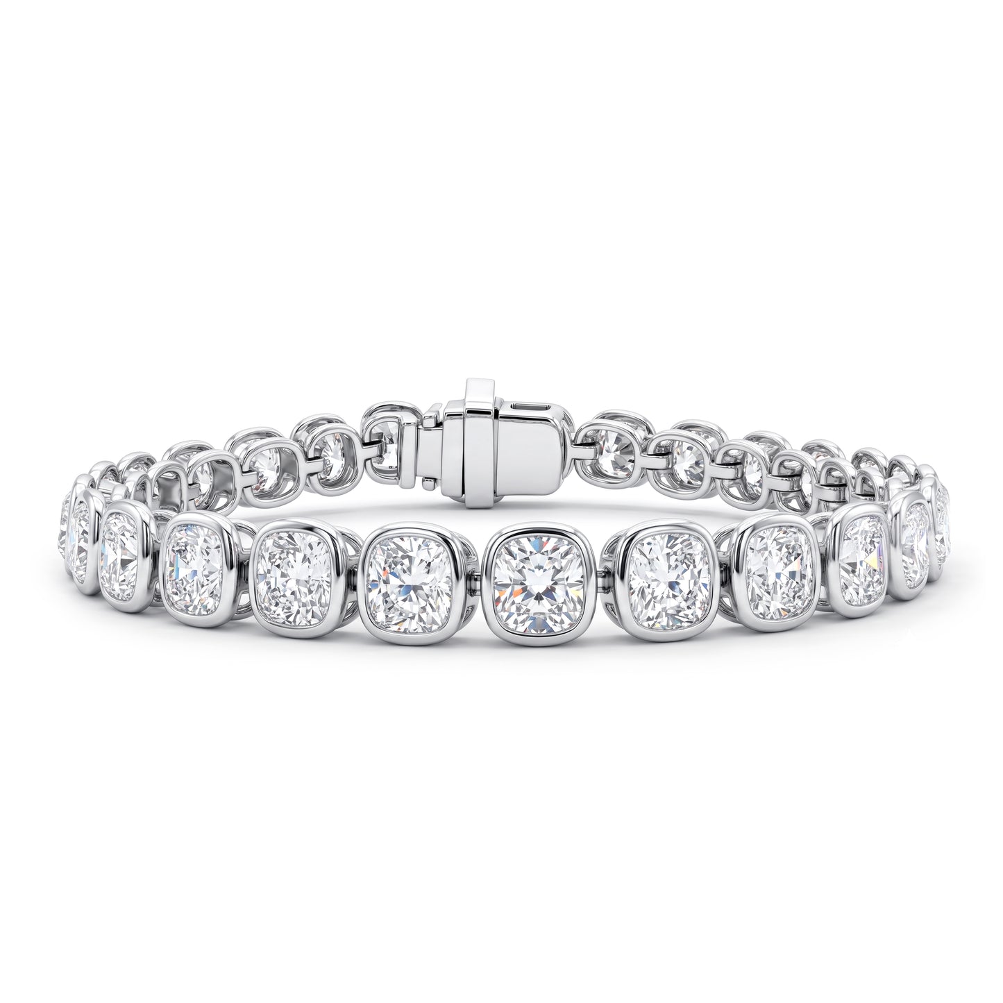Grand Cushion-Cut Diamond Bezel-Set Tennis Bracelet in Platinum