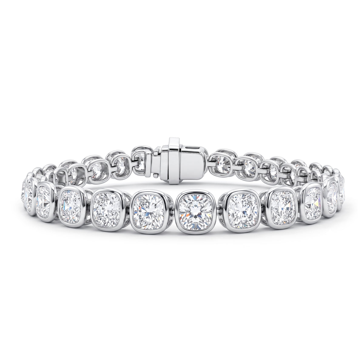 Grand Cushion-Cut Diamond Bezel-Set Tennis Bracelet in Platinum