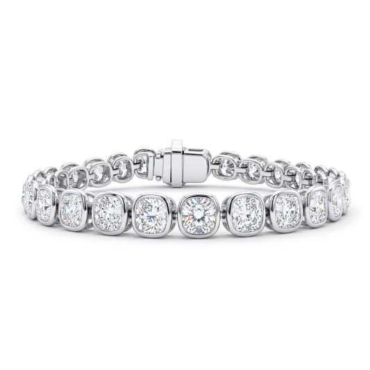 Grand Cushion-Cut Diamond Bezel-Set Tennis Bracelet in Platinum
