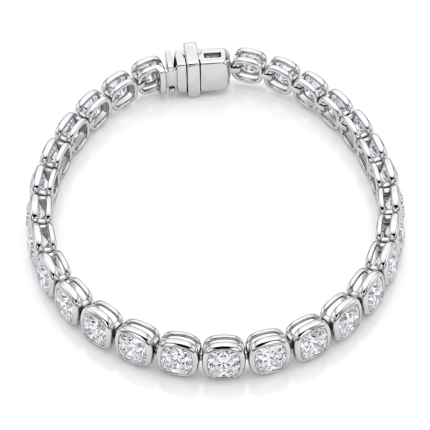 Grand Cushion-Cut Diamond Bezel-Set Tennis Bracelet in Platinum