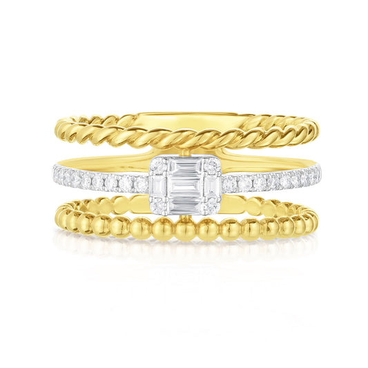 Triple Ring with Diamond Illusion Emerald Cut