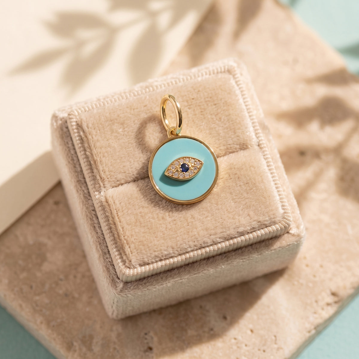 14k Yellow Gold Turquoise Evil Eye Medallion Pendant