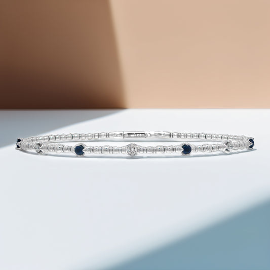 White Gold Flex Bracelet with Diamonds and Blue Sapphires