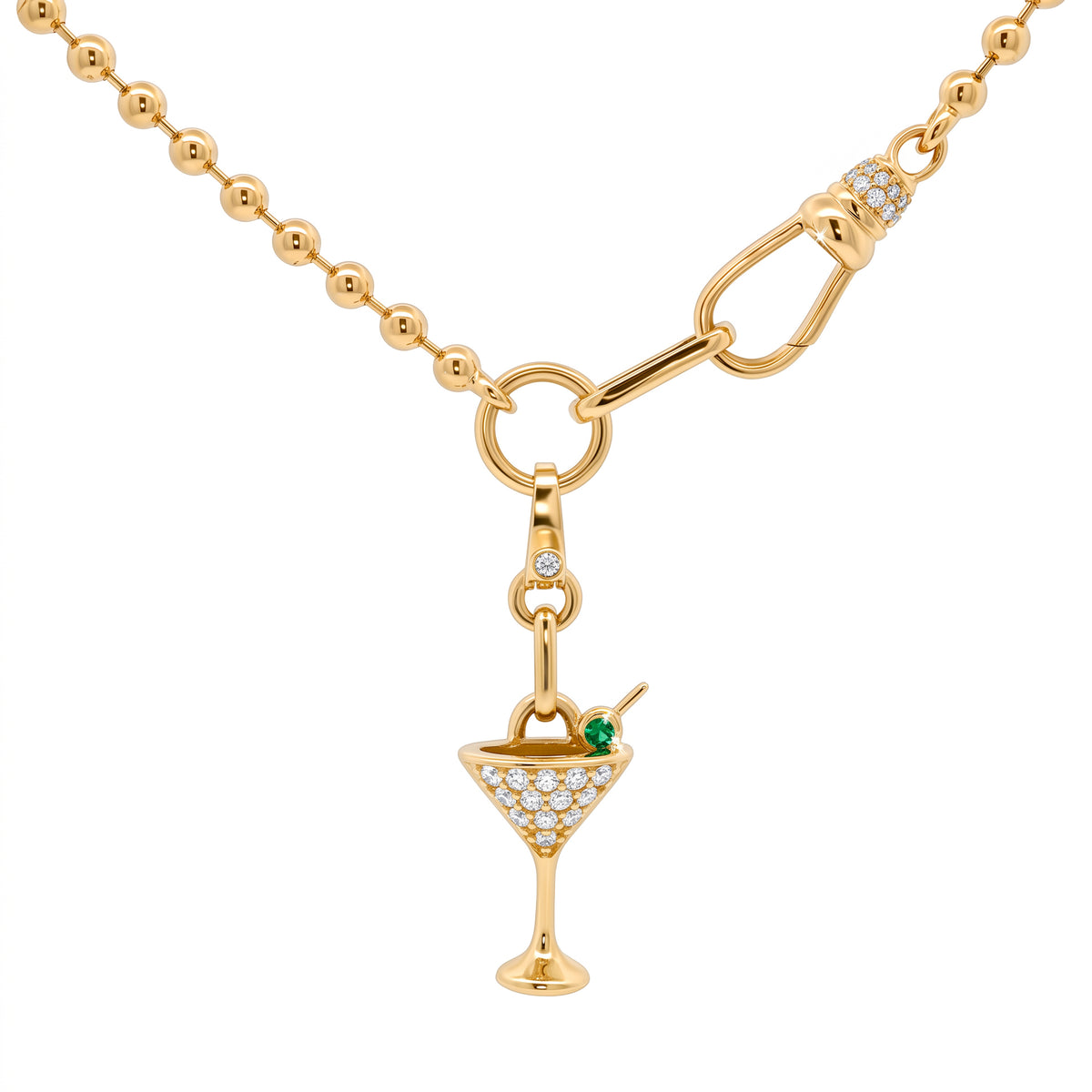 14k Yellow Gold Diamond & Tsavorite Martini Glass Charm