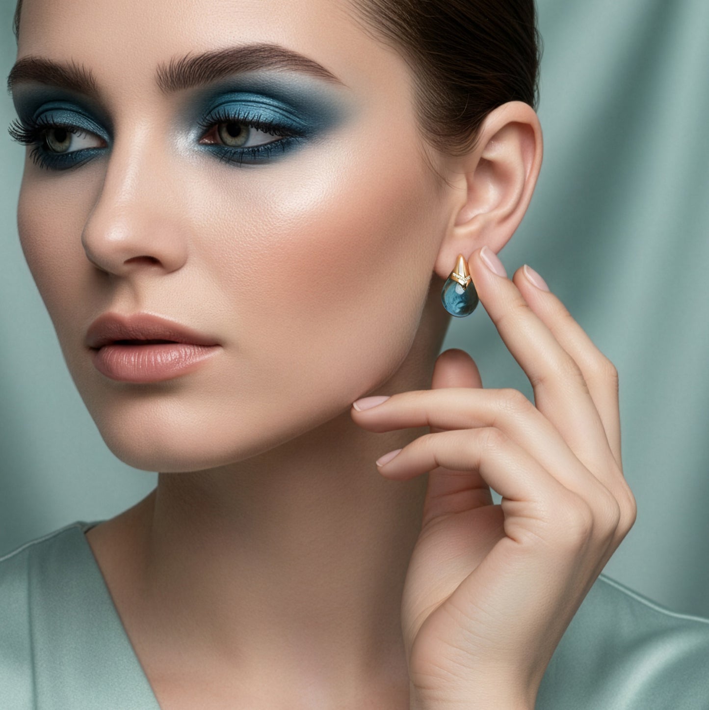 Blue Topaz Cabachon Earrings
