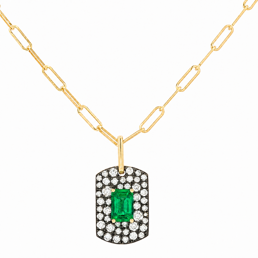 Lucent Emerald Diamond Pendant in Yellow Gold