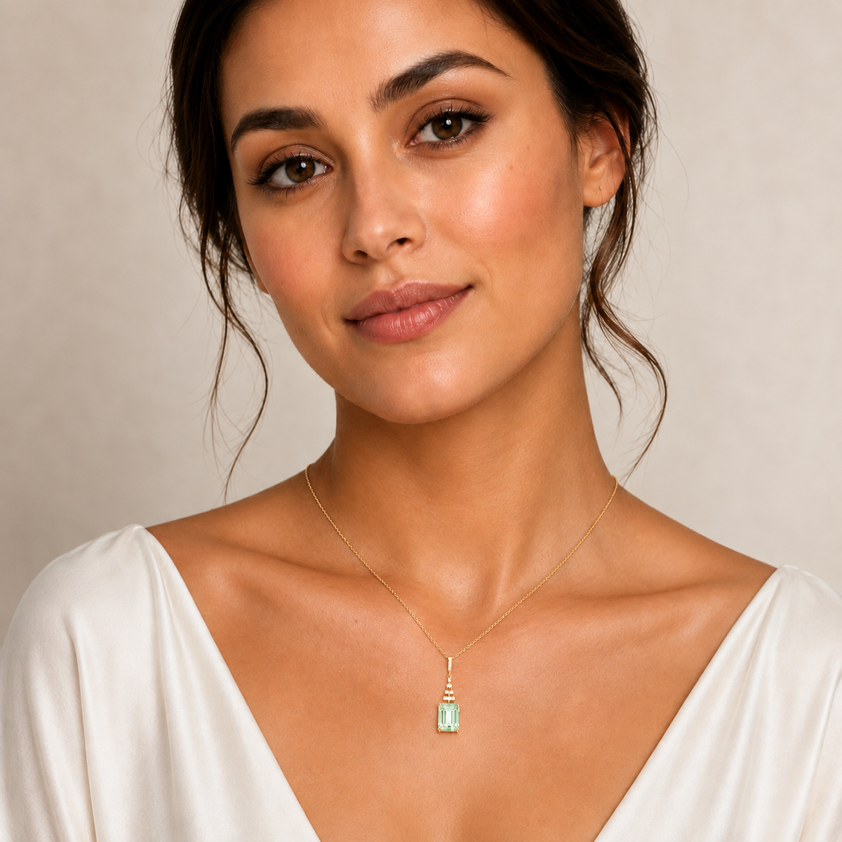 Green Amethyst Diamond Pendant