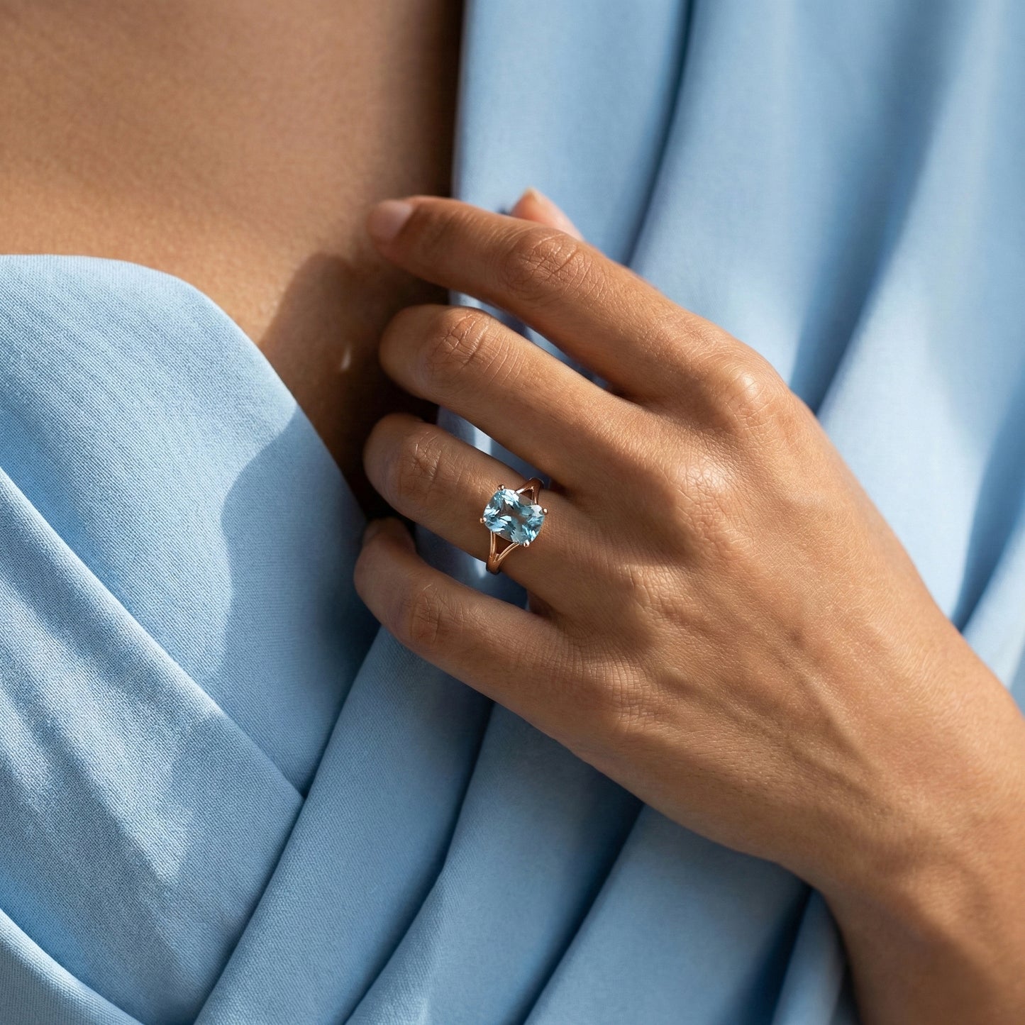 Cushion Aquamarine Ring