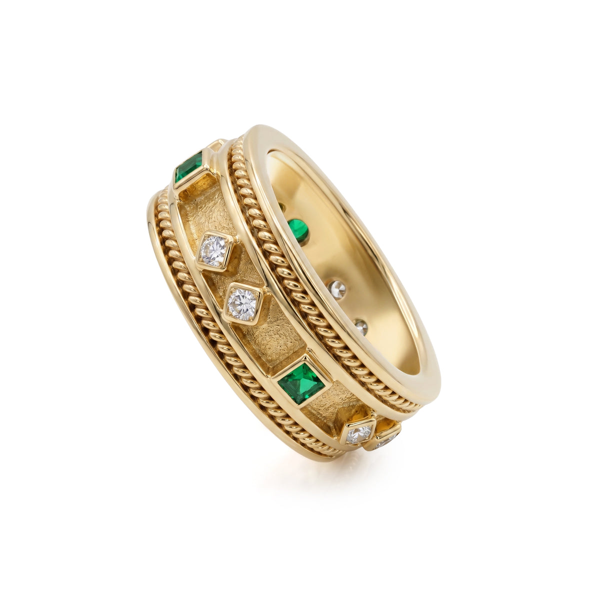 Emerald and Diamond Etruscan Style Band