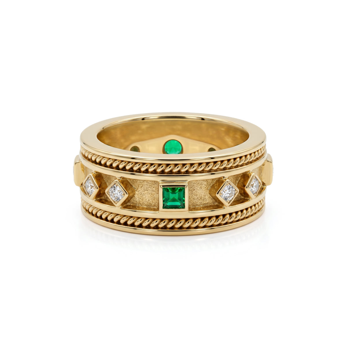 Emerald and Diamond Etruscan Style Band