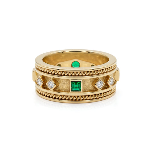 Emerald and Diamond Etruscan Style Band