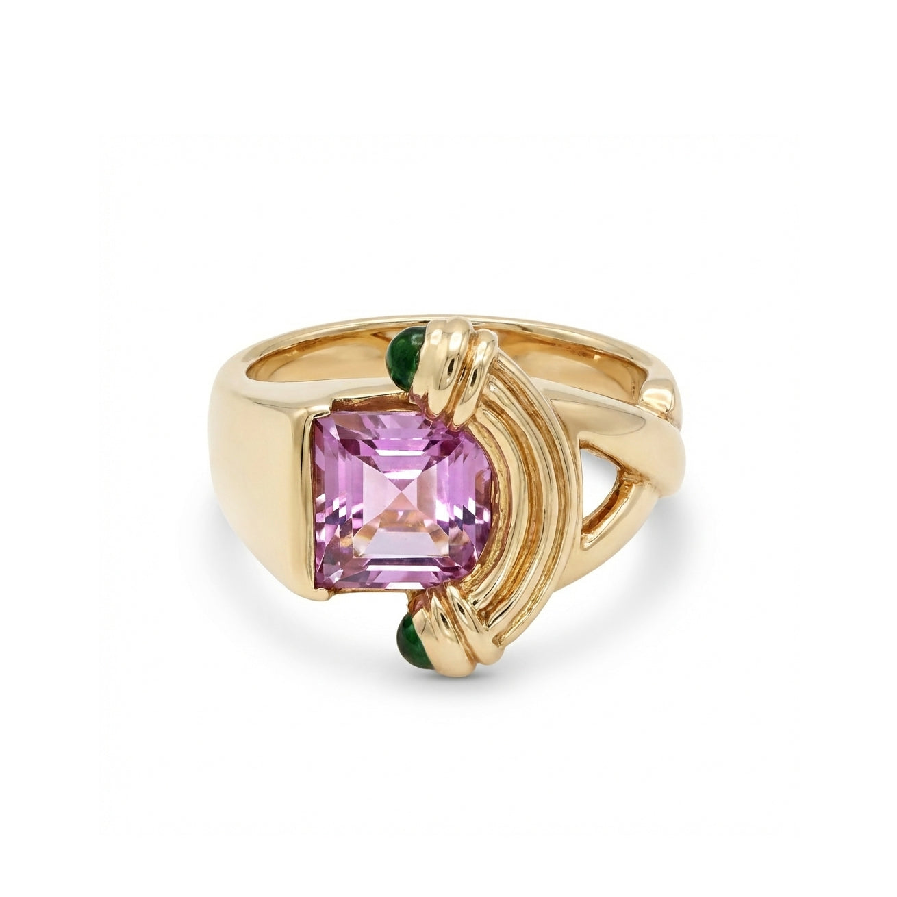 Avant-Garde style amethyst and green tourmaline ring
