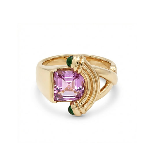 Avant-Garde style amethyst and green tourmaline ring
