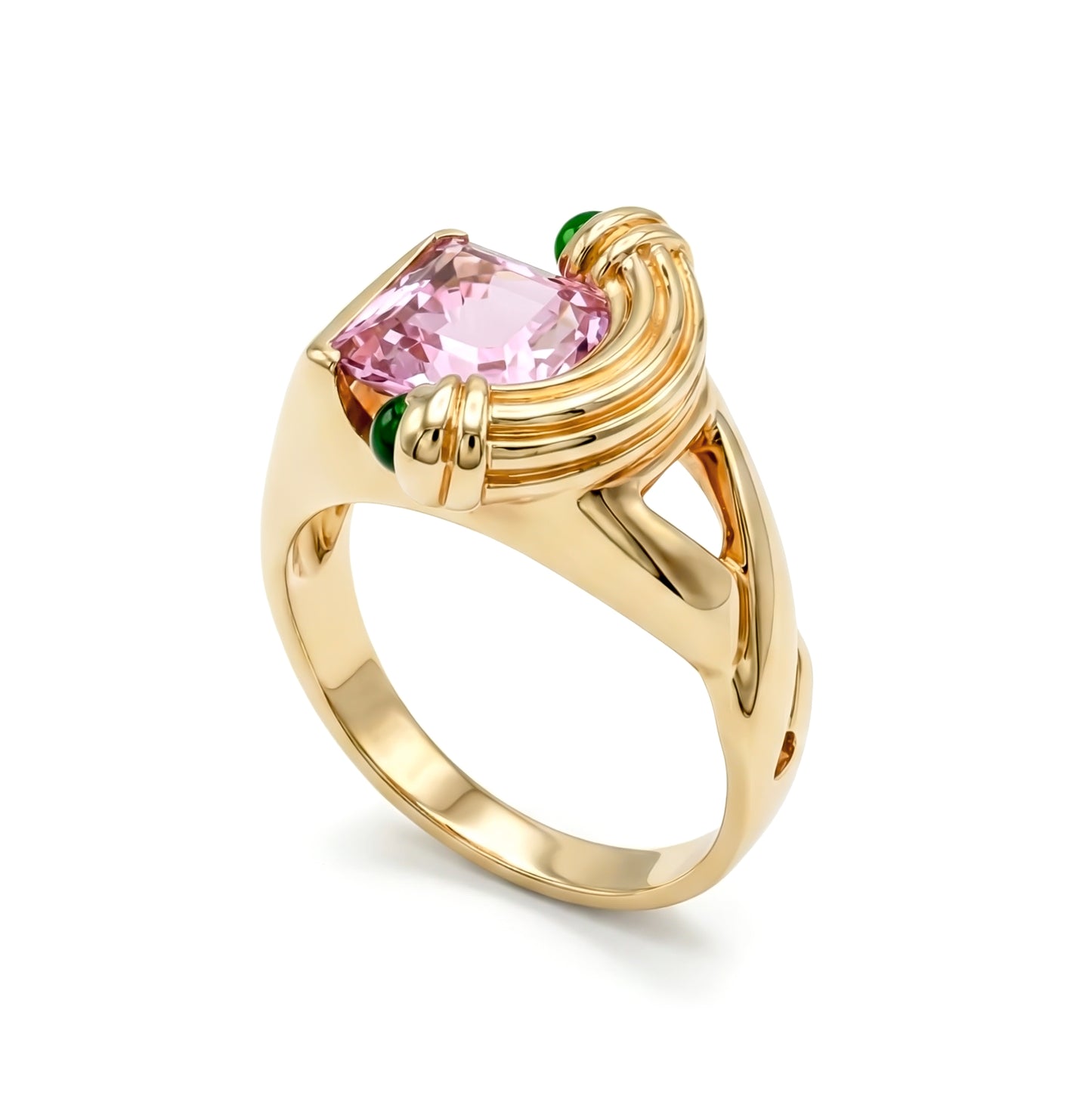 Avant-Garde style amethyst and green tourmaline ring