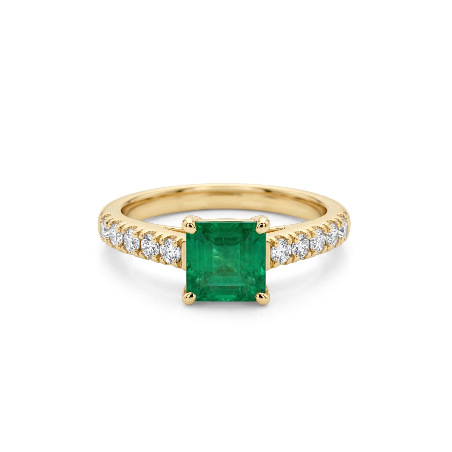 Asscher-Cut Emerald and Diamond Ring In Yellow Gold