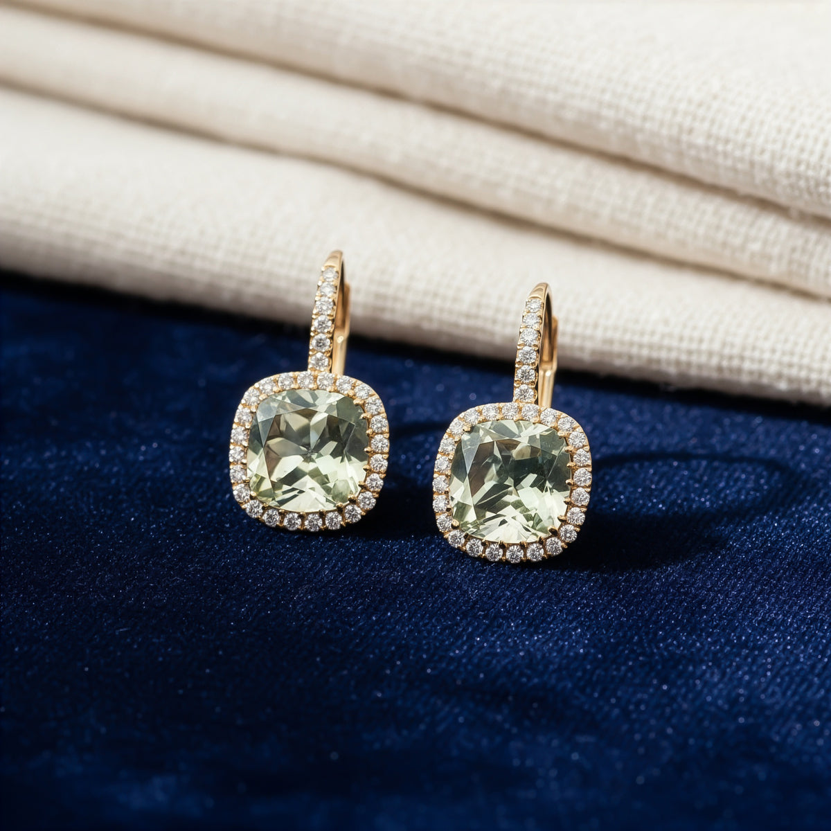 Green Amethyst and pave diamond earrings
