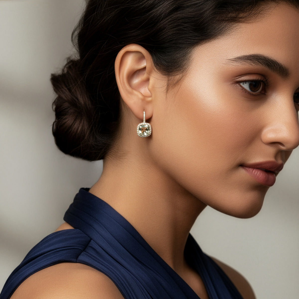 Green Amethyst and pave diamond earrings