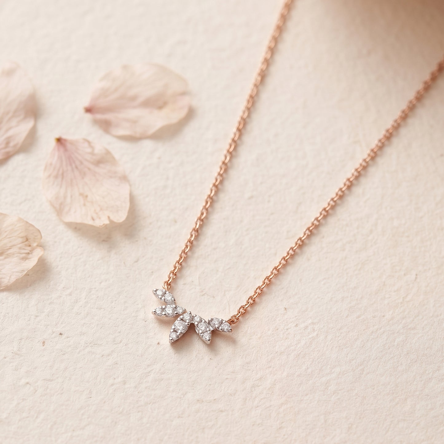 Diamond and Rose Gold Leaf Necklace
