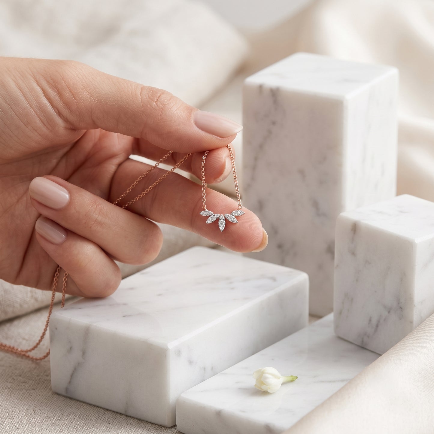 Diamond and Rose Gold Leaf Necklace