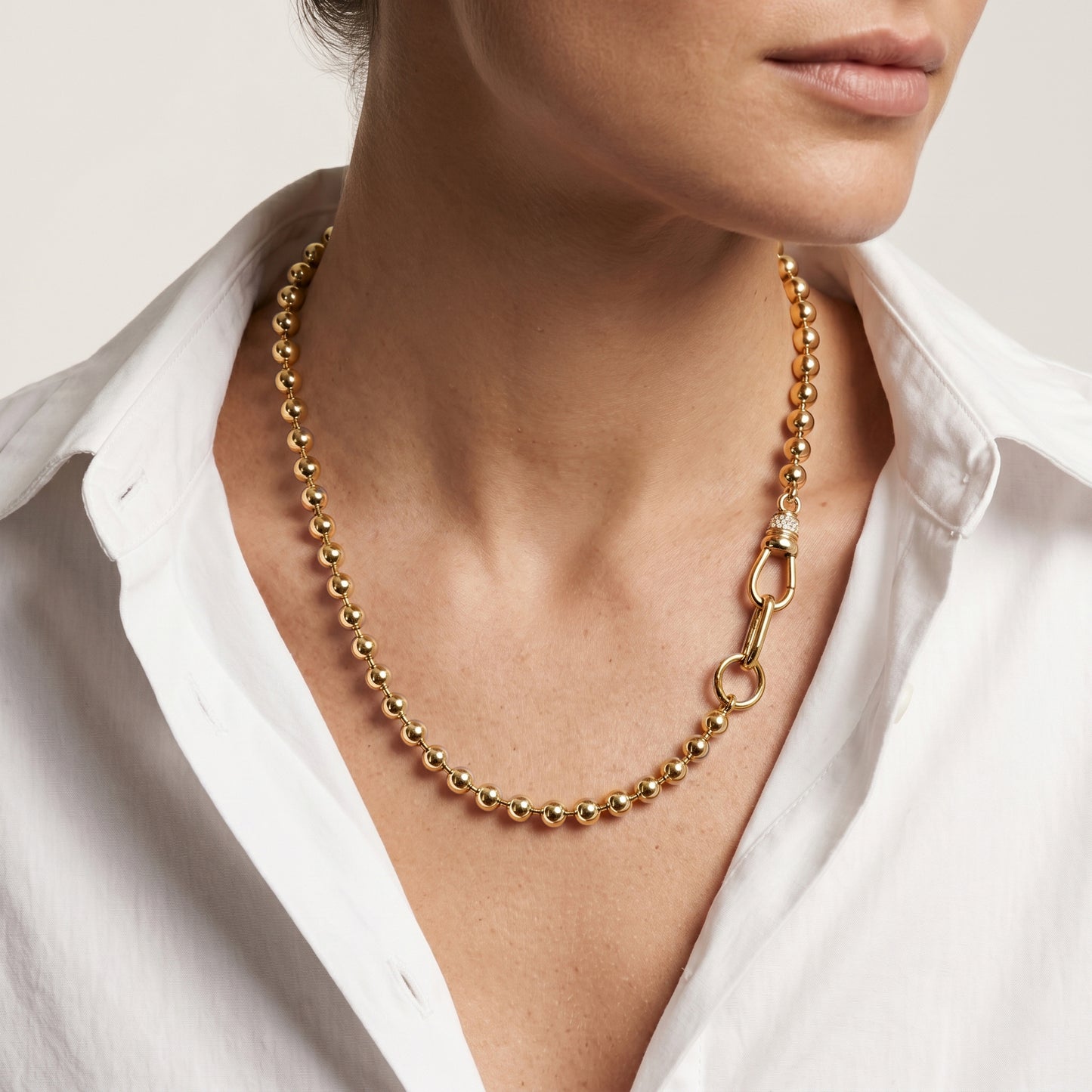 Diamond Accent Ball Chain Necklace in Yellow Gold