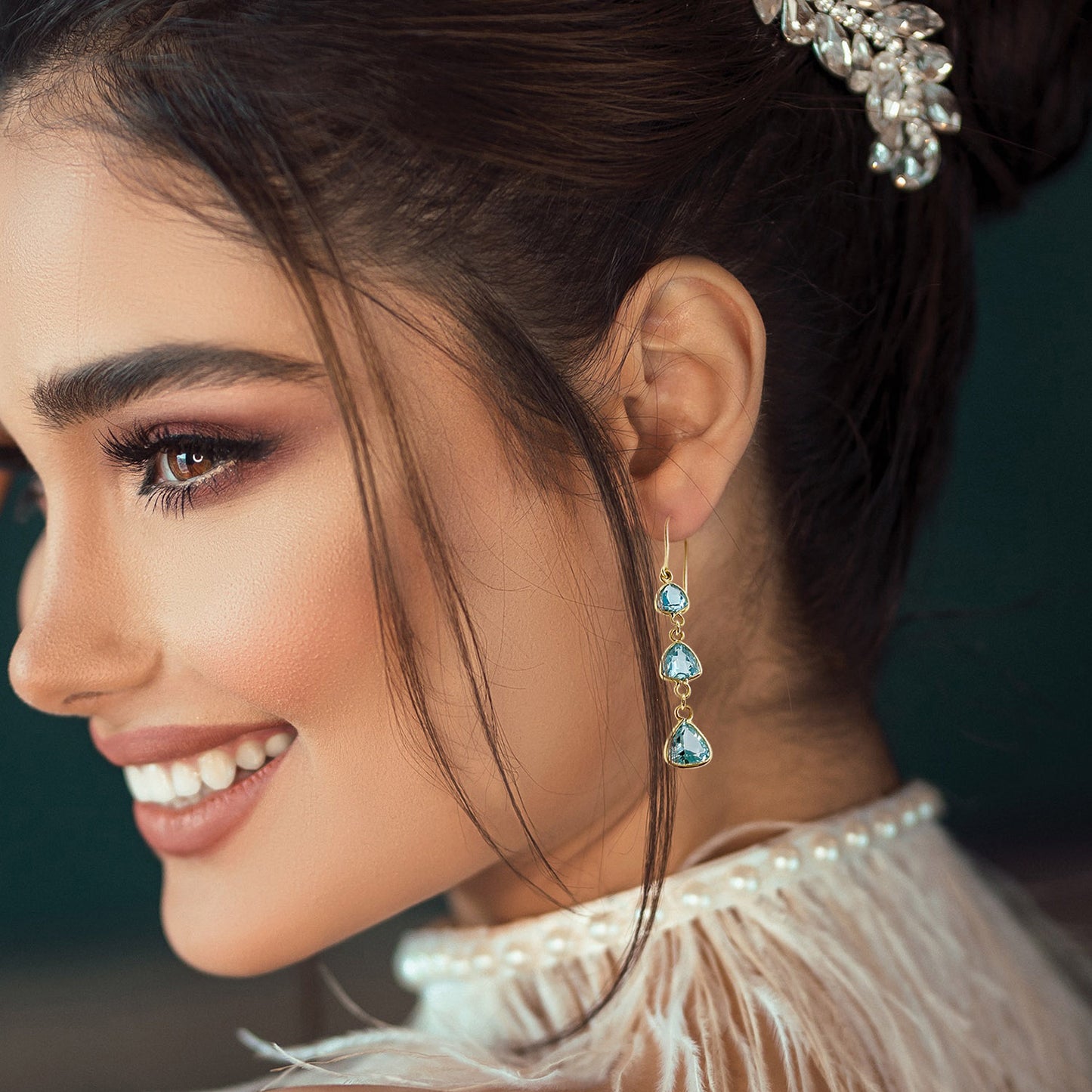 Triple Blue Topaz Earrings