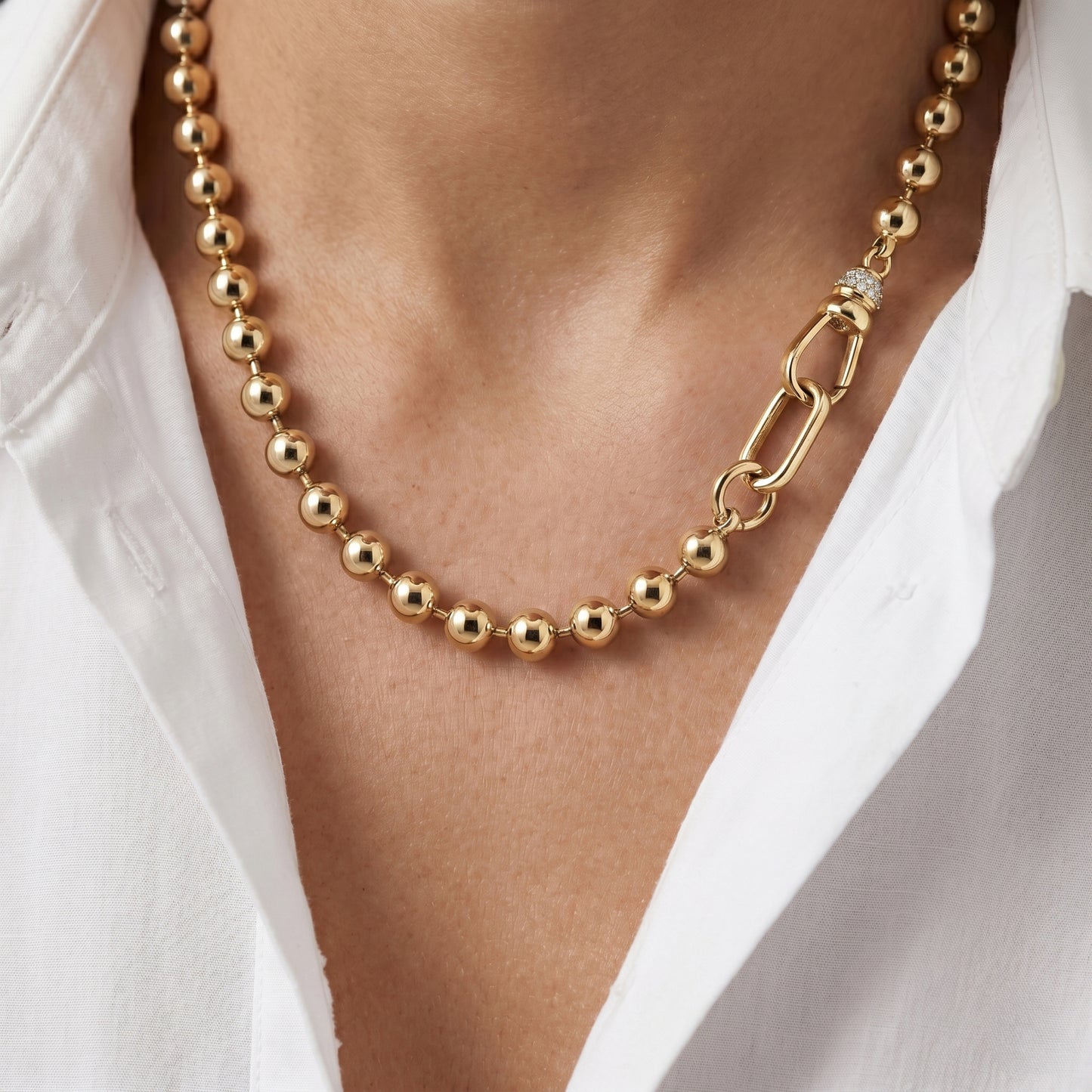 Diamond Accent Ball Chain Necklace in Yellow Gold