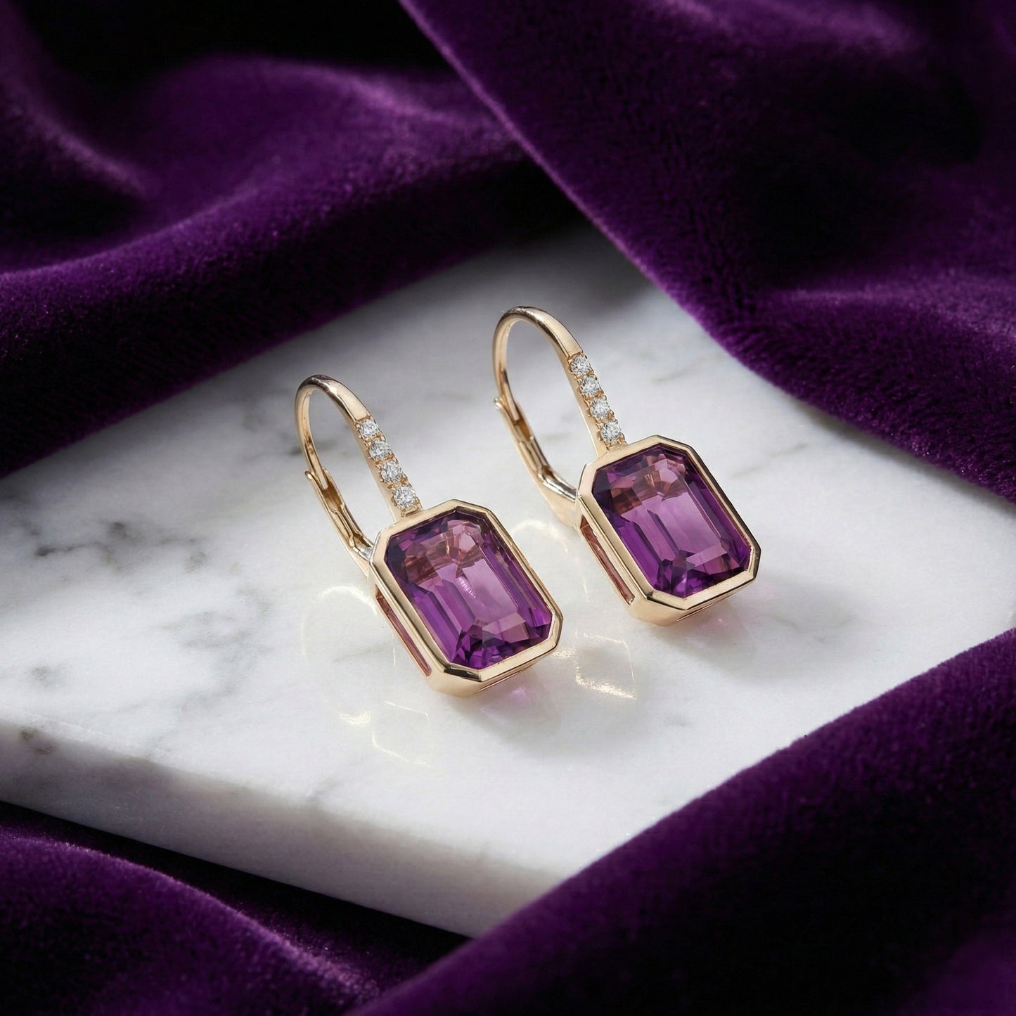 Amethyst and Diamond drop earrings