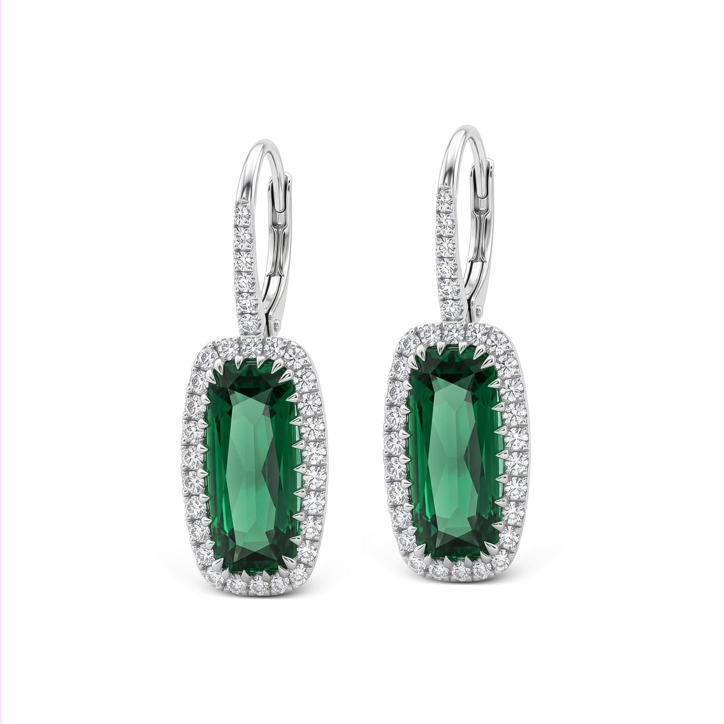"Aureole" Cushion Cut Green Tourmaline Drop Earrings