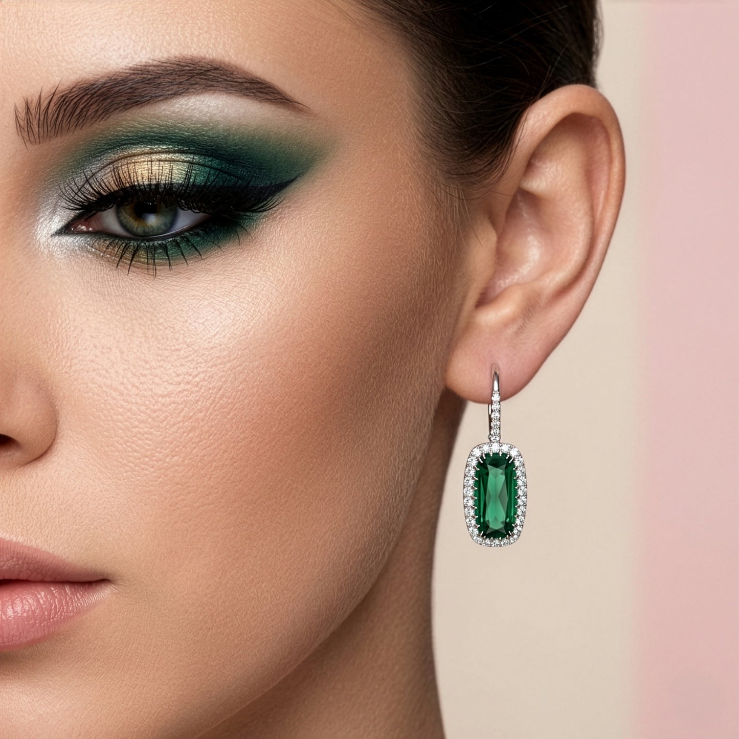 "Aureole" Cushion Cut Green Tourmaline Drop Earrings